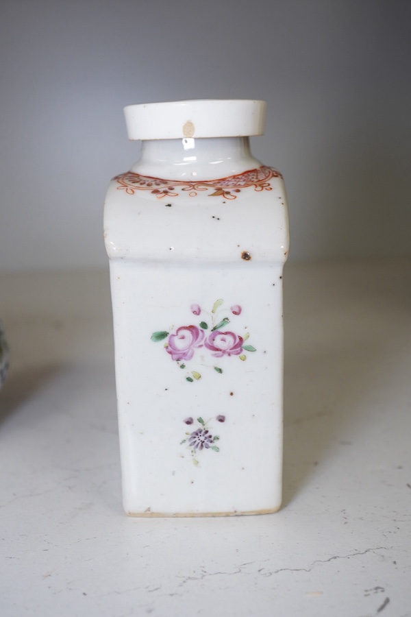 A faience ‘pig’ money bank, and two early 19th century painted lidded jars. Condition - poor, damage to pig.